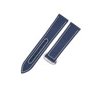 ROUHO 20mm Woven Canvas Watch Strap Leather Lining, Durable & Comfortable Replacement Watch Band for Omega Seamaster Aqua Terra 150M 310.32.42.50.02.001-Blue White + Silver