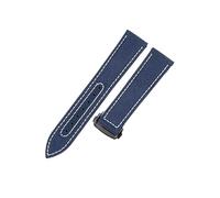 ROUHO 20mm Woven Canvas Watch Strap Leather Lining, Durable & Comfortable Replacement Watch Band for Omega Seamaster Aqua Terra 150M 310.32.42.50.02.001-Blue White + Blue