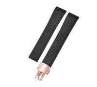 ROUHO 21mm Rubber Sports Watch Strap with Deployment Clasp Waterproof Silicone Watchband for Patek Philippe Aquanaut 5164/5167-Black + Rose Gold Buckle