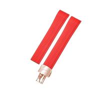 ROUHO 21mm Rubber Sports Watch Strap with Deployment Clasp Waterproof Silicone Watchband for Patek Philippe Aquanaut 5164/5167-Red + Rose Gold Buckle