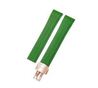 ROUHO 21mm Rubber Sports Watch Strap with Deployment Clasp Waterproof Silicone Watchband for Patek Philippe Aquanaut 5164/5167-Green + Rose Gold Buckle