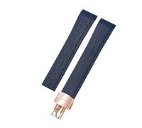 ROUHO 21mm Rubber Sports Watch Strap with Deployment Clasp Waterproof Silicone Watchband for Patek Philippe Aquanaut 5164/5167-Blue + Rose Gold Buckle