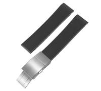 ROUHO 21mm Silicone Diving Watch Strap Waterproof Sweatproof Replacement Watchband for Longines HydroConquest L3 781 742-Black + Folding Buckle