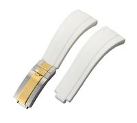 ROUHO 21mm Silicone Replacement Watch Strap Slide Lock Deployment Clasp Watch Bracelet for Rolex Daytona GMT Oyster Perpetual-White + Silver Gold Buckle