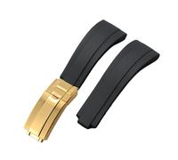 ROUHO 21mm Silicone Replacement Watch Strap Slide Lock Deployment Clasp Watch Bracelet for Rolex Daytona GMT Oyster Perpetual-Black + Gold Buckle