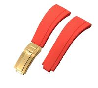 ROUHO 21mm Silicone Replacement Watch Strap Slide Lock Deployment Clasp Watch Bracelet for Rolex Daytona GMT Oyster Perpetual-Red + Gold Buckle