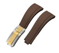 ROUHO 21mm Silicone Replacement Watch Strap Slide Lock Deployment Clasp Watch Bracelet for Rolex Daytona GMT Oyster Perpetual-Brown + Silver Gold Buckle