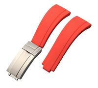 ROUHO 21mm Silicone Replacement Watch Strap Slide Lock Deployment Clasp Watch Bracelet for Rolex Daytona GMT Oyster Perpetual-Red + Silver Buckle