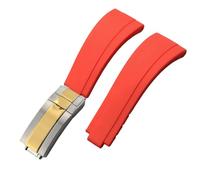 ROUHO 21mm Silicone Replacement Watch Strap Slide Lock Deployment Clasp Watch Bracelet for Rolex Daytona GMT Oyster Perpetual-Red + Silver Gold Buckle