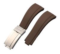 ROUHO 21mm Silicone Replacement Watch Strap Slide Lock Deployment Clasp Watch Bracelet for Rolex Daytona GMT Oyster Perpetual-Brown + Silver Buckle