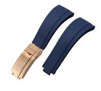 ROUHO 21mm Silicone Replacement Watch Strap Slide Lock Deployment Clasp Watch Bracelet for Rolex Daytona GMT Oyster Perpetual-Blue + Rose Gold Buckle