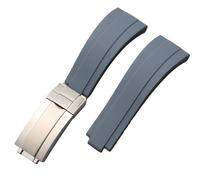 ROUHO 21mm Silicone Replacement Watch Strap Slide Lock Deployment Clasp Watch Bracelet for Rolex Daytona GMT Oyster Perpetual-Grey + Silver Buckle