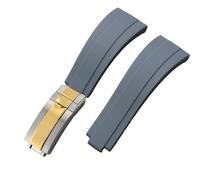 ROUHO 21mm Silicone Replacement Watch Strap Slide Lock Deployment Clasp Watch Bracelet for Rolex Daytona GMT Oyster Perpetual-Grey + Silver Gold Buckle