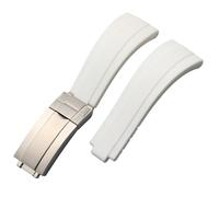 ROUHO 21mm Silicone Replacement Watch Strap Slide Lock Deployment Clasp Watch Bracelet for Rolex Daytona GMT Oyster Perpetual-White + Silver Buckle