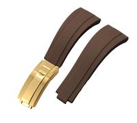 ROUHO 21mm Silicone Replacement Watch Strap Slide Lock Deployment Clasp Watch Bracelet for Rolex Daytona GMT Oyster Perpetual-Brown + Gold Buckle
