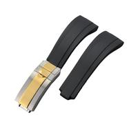 ROUHO 21mm Silicone Replacement Watch Strap Slide Lock Deployment Clasp Watch Bracelet for Rolex Daytona GMT Oyster Perpetual-Black + Silver Gold Buckle