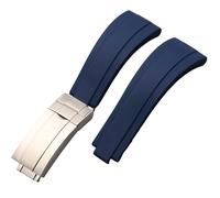 ROUHO 21mm Silicone Replacement Watch Strap Slide Lock Deployment Clasp Watch Bracelet for Rolex Daytona GMT Oyster Perpetual-Blue + Silver Buckle