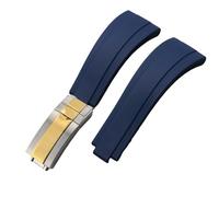 ROUHO 21mm Silicone Replacement Watch Strap Slide Lock Deployment Clasp Watch Bracelet for Rolex Daytona GMT Oyster Perpetual-Blue + Silver Gold Buckle