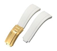ROUHO 21mm Silicone Replacement Watch Strap Slide Lock Deployment Clasp Watch Bracelet for Rolex Daytona GMT Oyster Perpetual-White + Gold Buckle