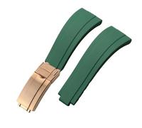 ROUHO 21mm Silicone Replacement Watch Strap Slide Lock Deployment Clasp Watch Bracelet for Rolex Daytona GMT Oyster Perpetual-Green + Rose Gold Buckle
