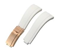 ROUHO 21mm Silicone Replacement Watch Strap Slide Lock Deployment Clasp Watch Bracelet for Rolex Daytona GMT Oyster Perpetual-White + Rose Gold Buckle