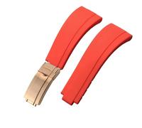 ROUHO 21mm Silicone Replacement Watch Strap Slide Lock Deployment Clasp Watch Bracelet for Rolex Daytona GMT Oyster Perpetual-Red + Rose Gold Buckle