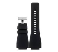 ROUHO 22 x 33mm Waterproof Silicone Watch Strap, Notched Interface Rubber Replacement Watch Band for Bell & Ross BR05-Black + Silver Buckle