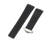 ROUHO 22mm 24mm Silicone Watch Strap Perforated Rubber Watch Band Stainless Steel Deployment Clasp Breathable for TAG Heuer Grand Carrera B2 24mm