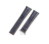 ROUHO 22mm Breathable Genuine Leather Watch Strap Sweat-Proof Replacement Watchband for TAG Heuer Carrera Heritage Chronograph 6-Blue + Silver
