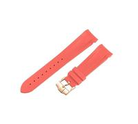 ROUHO 22mm Curved End Silicone Watch Strap Tang Buckle Soft Rubber Replacement Watch Band for Tudor Black Bay Bronze-Red + Rose Gold