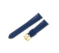 ROUHO 22mm Curved End Silicone Watch Strap Tang Buckle Soft Rubber Replacement Watch Band for Tudor Black Bay Bronze-Blue + Gold