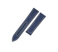 ROUHO 22mm Durable Stitched Design Genuine Leather Watch Strap Durable Nylon Watchband for Omega Seamaster Planet Ocean 600M-Blue + White