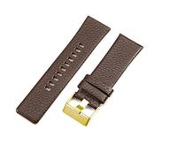 ROUHO 22mm Genuine Leather Watch Strap Durable Pin Buckle Replacement Watch Band for Diesel DZ4518 DZ4323 DZ1657 DZ4318-Brown + Gold