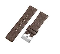 ROUHO 22mm Genuine Leather Watch Strap Durable Pin Buckle Replacement Watch Band for Diesel DZ4518 DZ4323 DZ1657 DZ4318-Brown + Silver