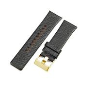 ROUHO 22mm Genuine Leather Watch Strap Durable Pin Buckle Replacement Watch Band for Diesel DZ4518 DZ4323 DZ1657 DZ4318-Black + Gold