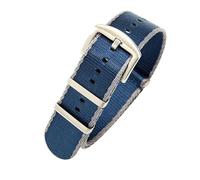 ROUHO 22mm Premium Nylon Watch Strap Durable Canvas Replacement Watchband for Omega Seamaster 007 NATO Longines Conquest-Grey Blue + Silver Buckle