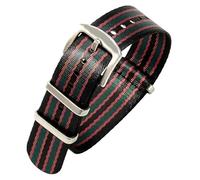ROUHO 22mm Premium Nylon Watch Strap Durable Canvas Replacement Watchband for Omega Seamaster 007 NATO Longines Conquest-Black Red Green + Silver Buckle