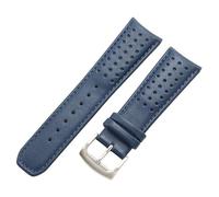ROUHO 22mm Replacement Watch Band Curved End Genuine Leather Watch Strap for Citizen Eco-Drive Skyhawk A-T AT8020-54L-Blue + Silver Buckle
