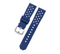 ROUHO 22mm Skin-Friendly Silicone Watch Strap, Breathable Perforated Replacement Rubber Watchband for TAG Heuer Carrera Aquaracer-Deep Blue + Silver Buckle