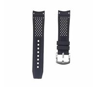 ROUHO 22mm Soft Silicone Watch Strap Rubber Watch Band Replacement Pin Buckle Watch Bracelet for T-A-G HE-UE-R-Black + Silver Buckle