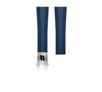 ROUHO 22mm Waterproof Silicone Watch Band Adjustable Replacement Rubber Watch Strap for Breitling Avenger Seawolf-Blue + Silver Buckle