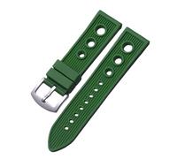 ROUHO 22mm Waterproof Silicone Watch Strap, Breathable Sports Watch Band with Classic Buckle for Breitling Avenger-Green + Silver Buckle