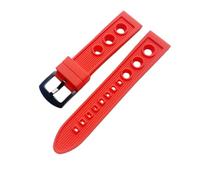 ROUHO 22mm Waterproof Silicone Watch Strap, Breathable Sports Watch Band with Classic Buckle for Breitling Avenger-Red + Black Buckle