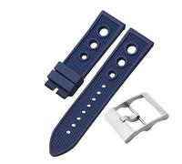 ROUHO 22mm Waterproof Silicone Watch Strap, Breathable Sports Watch Band with Classic Buckle for Breitling Avenger-Blue + Silver 1
