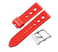 ROUHO 22mm Waterproof Silicone Watch Strap, Breathable Sports Watch Band with Classic Buckle for Breitling Avenger-Red + Silver Buckle 1