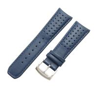 ROUHO 23mm Replacement Watch Band Curved End Genuine Leather Watch Strap for Citizen Eco-Drive Skyhawk A-T JY8078-52L-Blue + Silver Buckle
