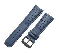 ROUHO 23mm Replacement Watch Band Curved End Genuine Leather Watch Strap for Citizen Eco-Drive Skyhawk A-T JY8078-52L-Blue + Black Buckle