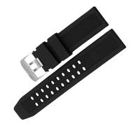 ROUHO 23mm Silicone Watch Strap Waterproof Sweatproof Replacement Sport Watch Band Flexible Rubber Wristband for Luminox-Black + Silver Buckle