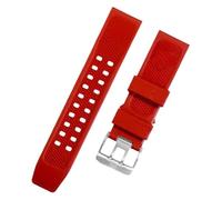 ROUHO 23mm Silicone Watch Strap Waterproof Sweatproof Replacement Sport Watch Band Flexible Rubber Wristband for Luminox-Red + Silver Buckle