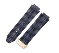ROUHO 24 x 17mm Waterproof Silicone Watch Strap - Rubber Watch Repair Accessories for Hublot Big Bang-Blue + Rose Gold Buckle